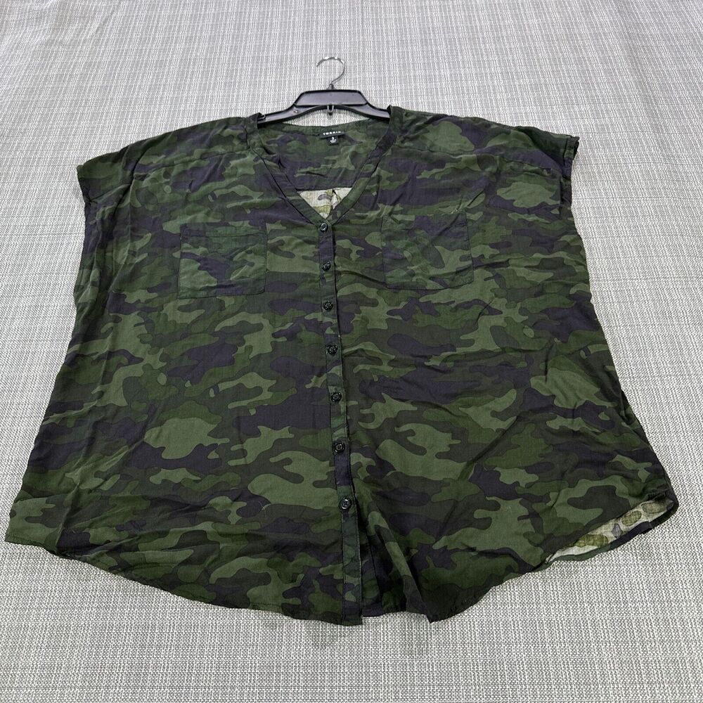 Torrid Top 3 / 3X Green Camo Button Up Casual Utility Outdoor Granola Girl